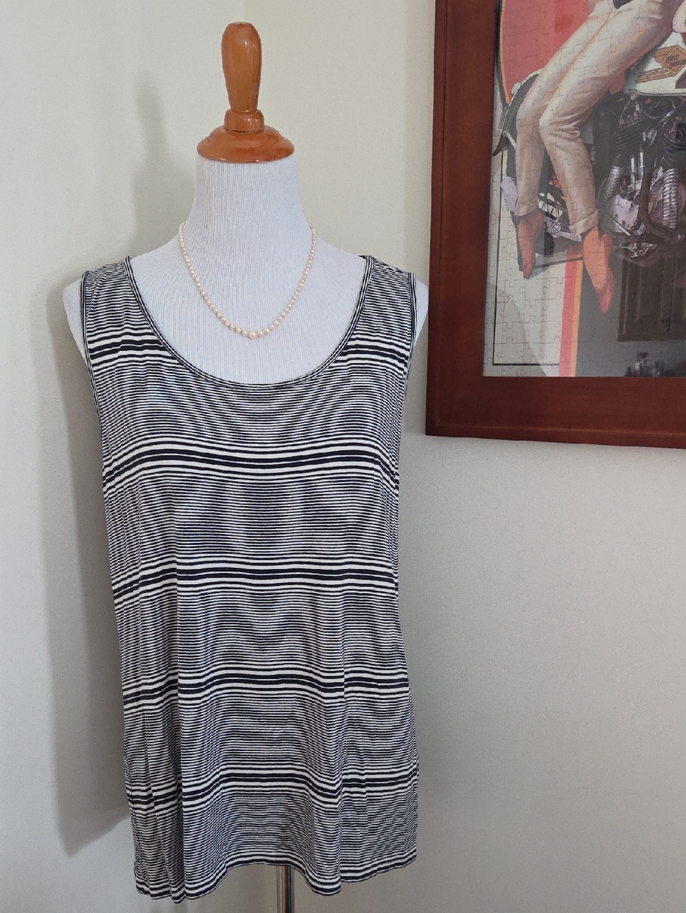 J. Jill Sleeveless Striped Tank Top - Black & White